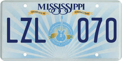 MS license plate LZL070