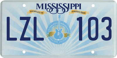 MS license plate LZL103