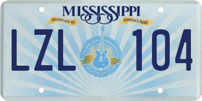 MS license plate LZL104