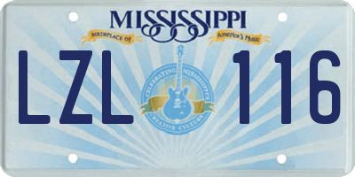 MS license plate LZL116