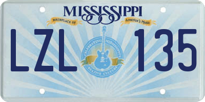 MS license plate LZL135