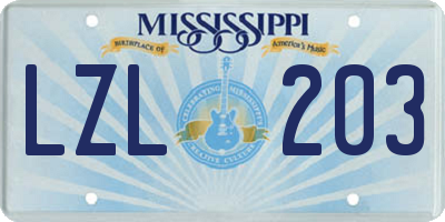 MS license plate LZL203