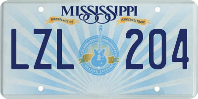 MS license plate LZL204