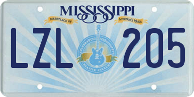 MS license plate LZL205