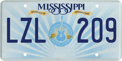 MS license plate LZL209