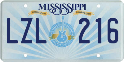 MS license plate LZL216