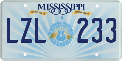MS license plate LZL233