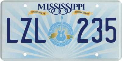 MS license plate LZL235