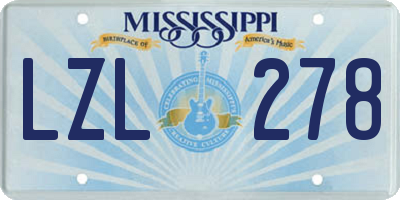 MS license plate LZL278