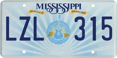 MS license plate LZL315