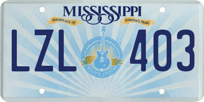 MS license plate LZL403