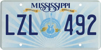 MS license plate LZL492