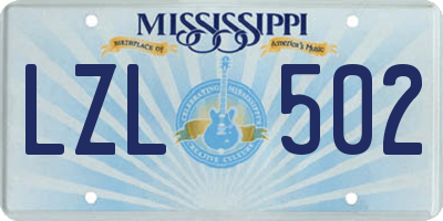 MS license plate LZL502