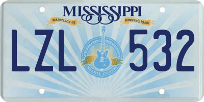 MS license plate LZL532