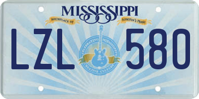 MS license plate LZL580