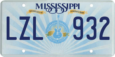 MS license plate LZL932