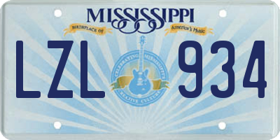 MS license plate LZL934