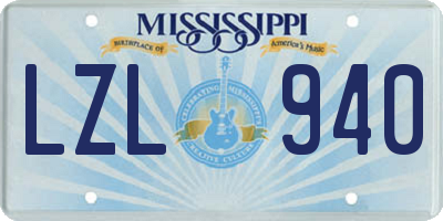 MS license plate LZL940