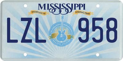 MS license plate LZL958