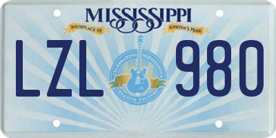 MS license plate LZL980