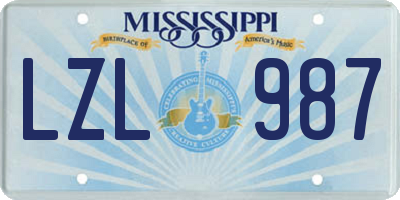 MS license plate LZL987