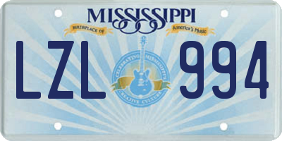 MS license plate LZL994