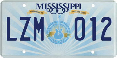 MS license plate LZM012