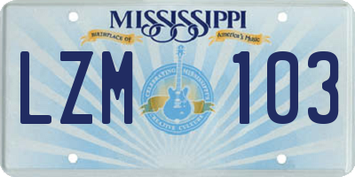 MS license plate LZM103