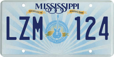 MS license plate LZM124