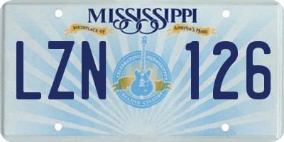 MS license plate LZN126