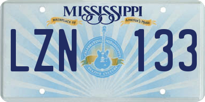 MS license plate LZN133