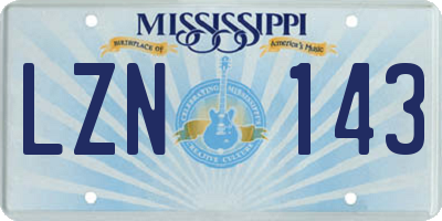MS license plate LZN143