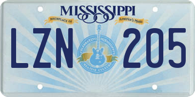 MS license plate LZN205