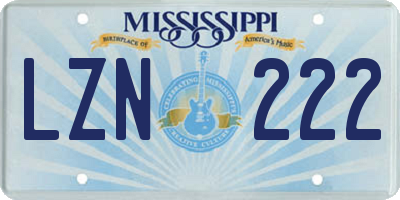 MS license plate LZN222