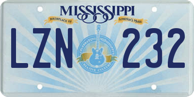 MS license plate LZN232