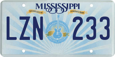 MS license plate LZN233