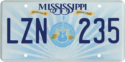 MS license plate LZN235
