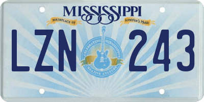 MS license plate LZN243