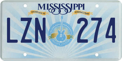 MS license plate LZN274