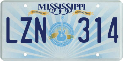 MS license plate LZN314