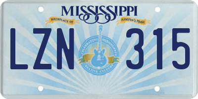 MS license plate LZN315