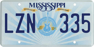 MS license plate LZN335