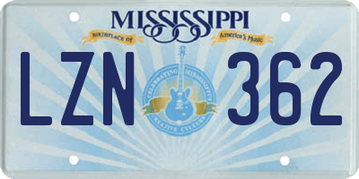 MS license plate LZN362
