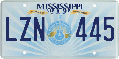 MS license plate LZN445
