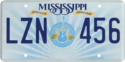 MS license plate LZN456