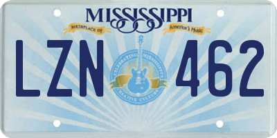 MS license plate LZN462
