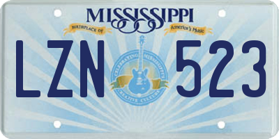 MS license plate LZN523