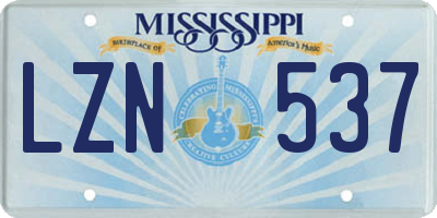 MS license plate LZN537