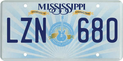 MS license plate LZN680