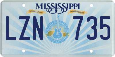 MS license plate LZN735